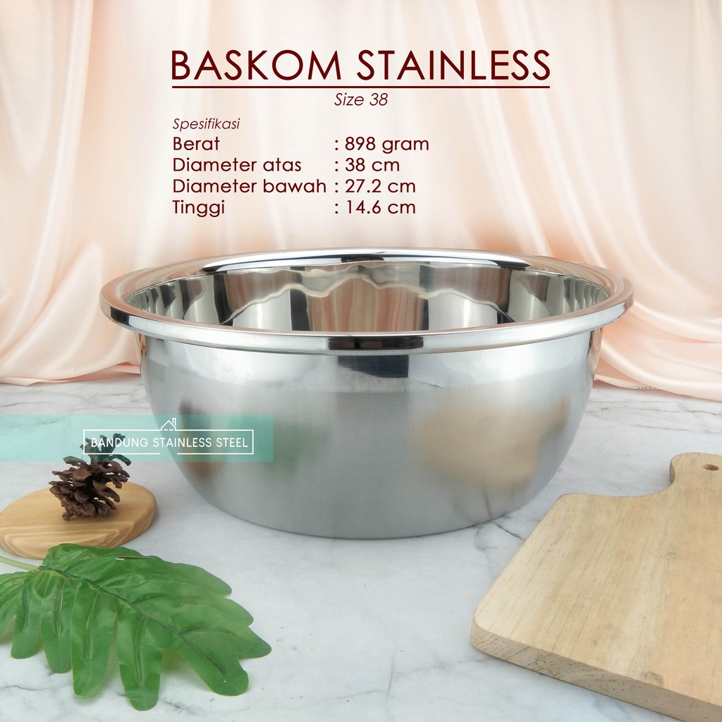 Baskom 38cm tinggi tebal Multi fungsi stainless steel murah wadah