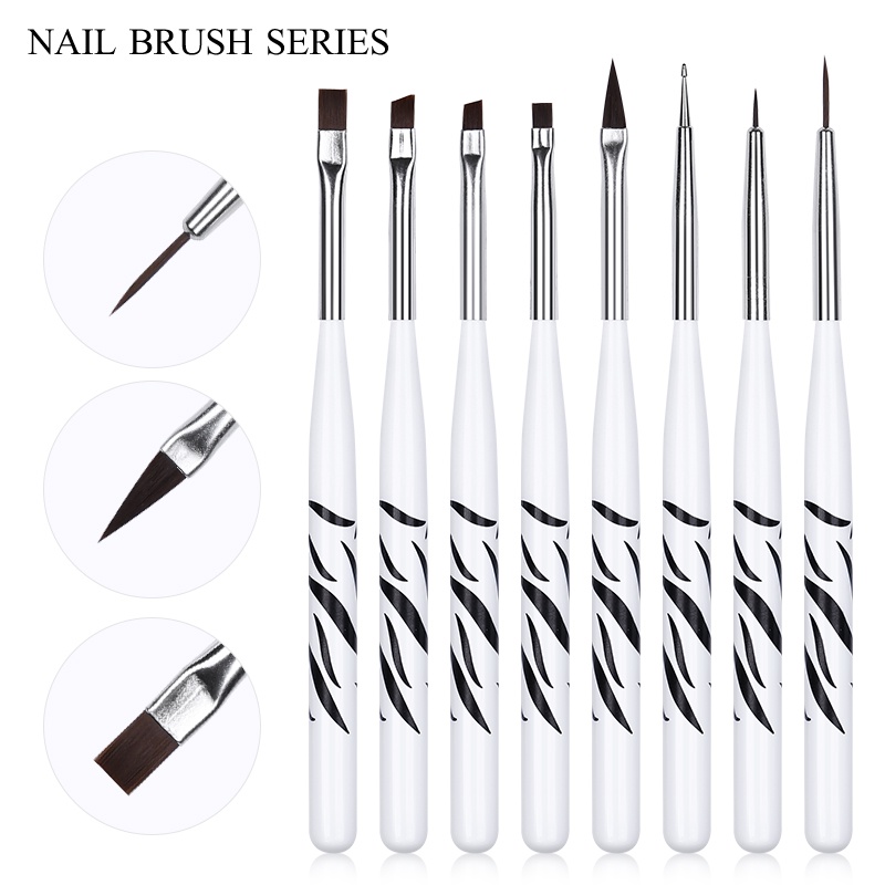 8Pcs Nail Brush Nail Art Liner Brush Acrylic French Stripe 3D Tips Manicure Ultra-thin Line Drawing UV Gel Brushes Painting Kit