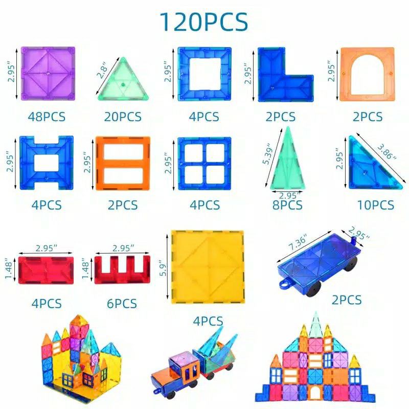 Magnetic tiles / Magnatiles Connetix Alike Magnetic Blocks 120PCS