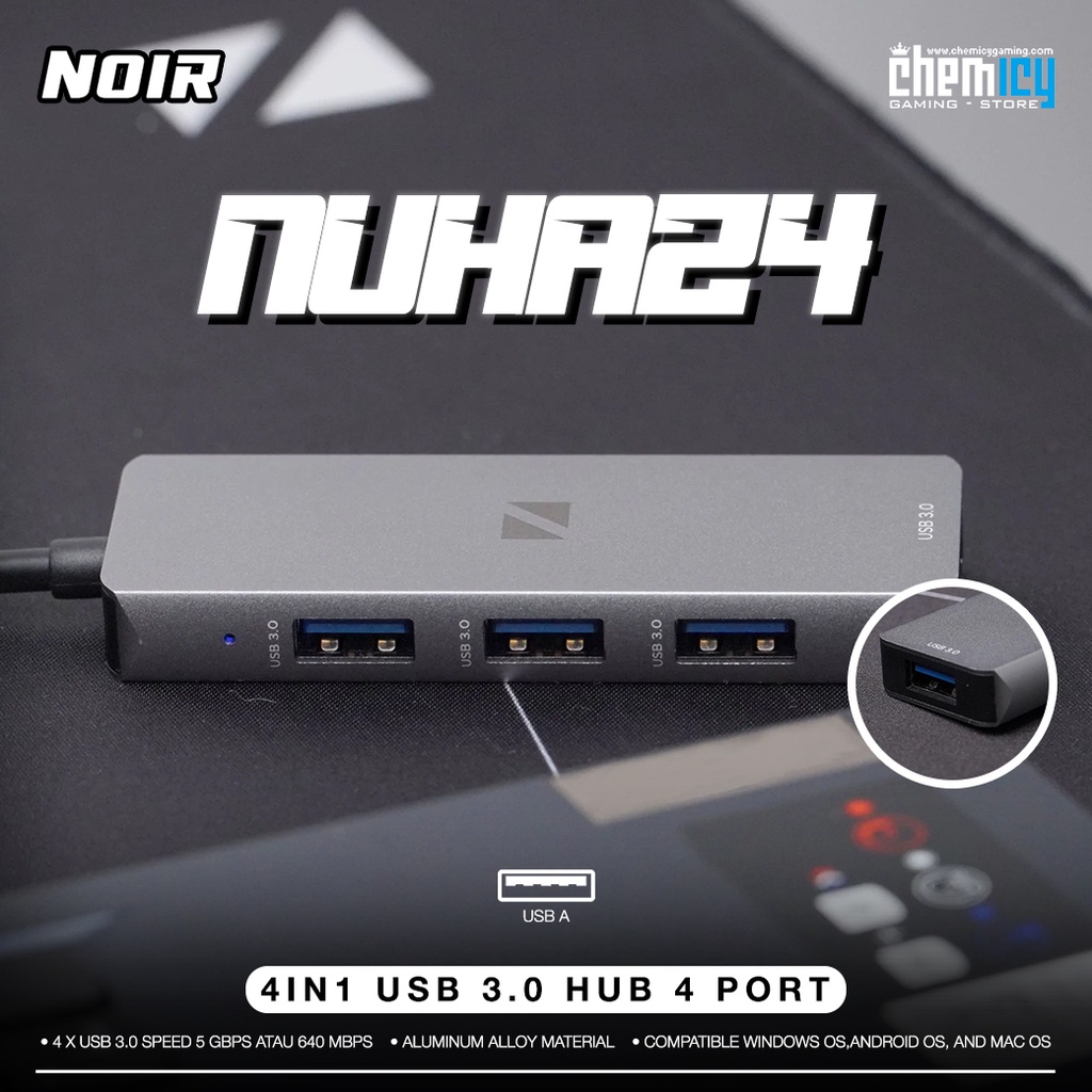 Noir NUHA24 4 in 1 USB 3.0 HUB 4 Port USB Type A