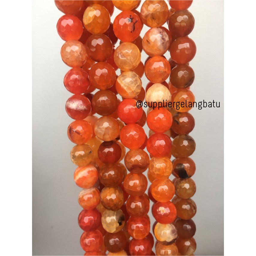 Batu Carnelian serat orange 14mm CUTTING natural oren bahan alam craft trending pria wanita kekinian