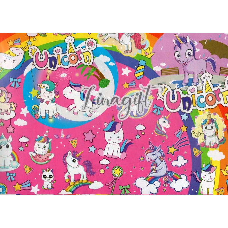 ( 5 Lembar ) SR GIRLS - KERTAS KADO GLOSY - GIFT WRAP PAPER LOL / MY LITTLE PONY / BDAY UNICORN / MINNIE MOUSE MICKEY AND FRIENDS