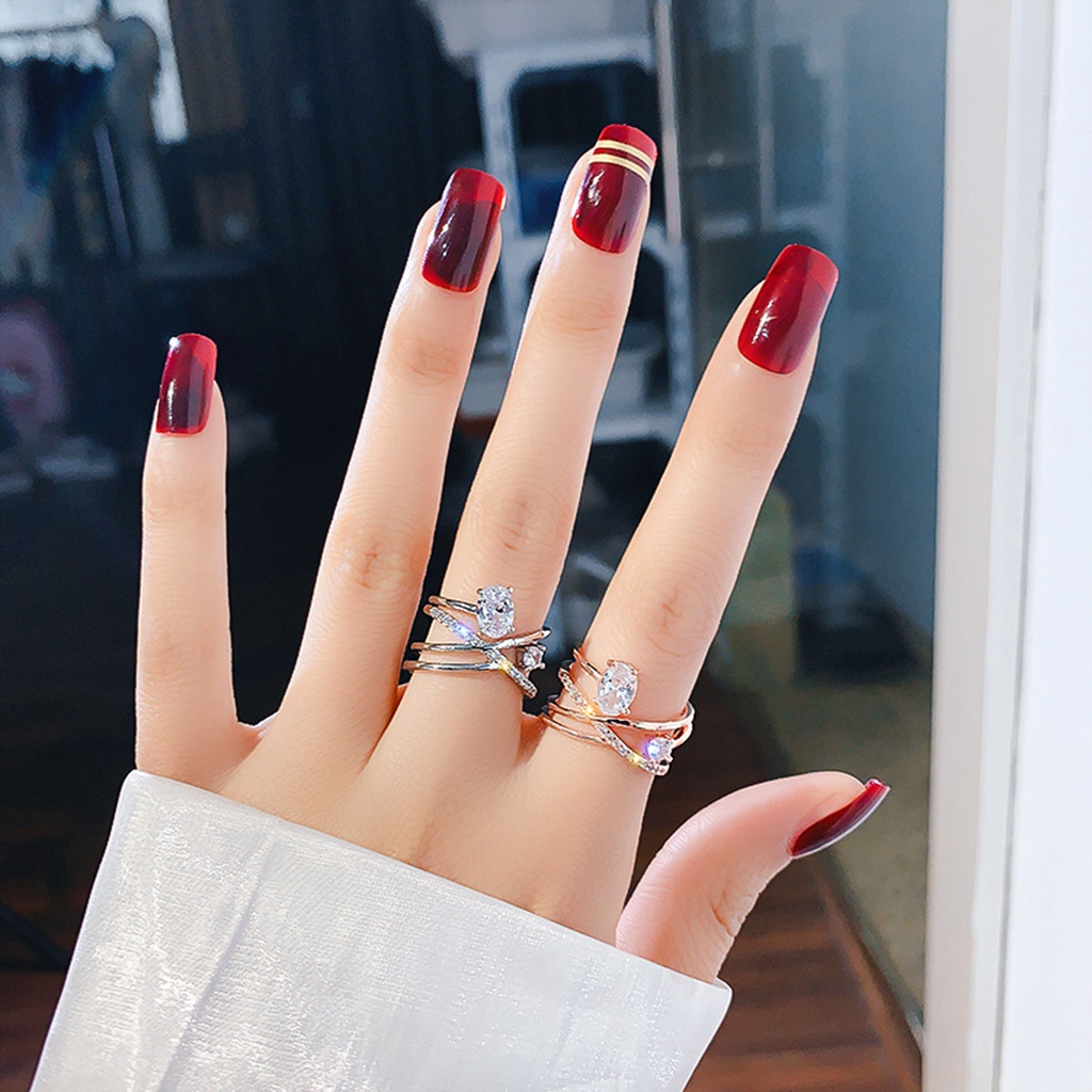 Hu Hu Hu Hu Hu Alat Bantu Pasang Kacamata♡ Cincin Multilayer Adjustable Bahan Metal Aksen Berlian Imitasi Untuk Wanita