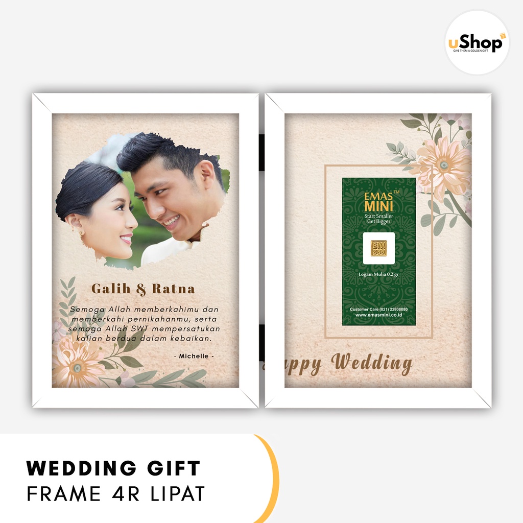 Custom Gift Wedding Photo Frame 4R Lipat / Kado Pernikahan / Hadiah Pernikahan / Hadiah Emas