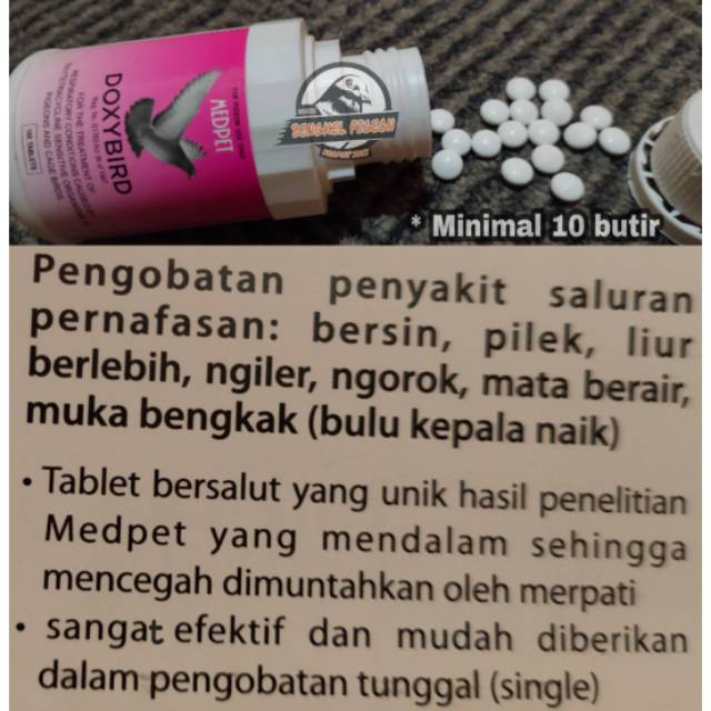 MINIMAL 10 BUTIR Obat pernafasan burung dara merpati medpet doxybird bengek ngorok pilek flu batuk