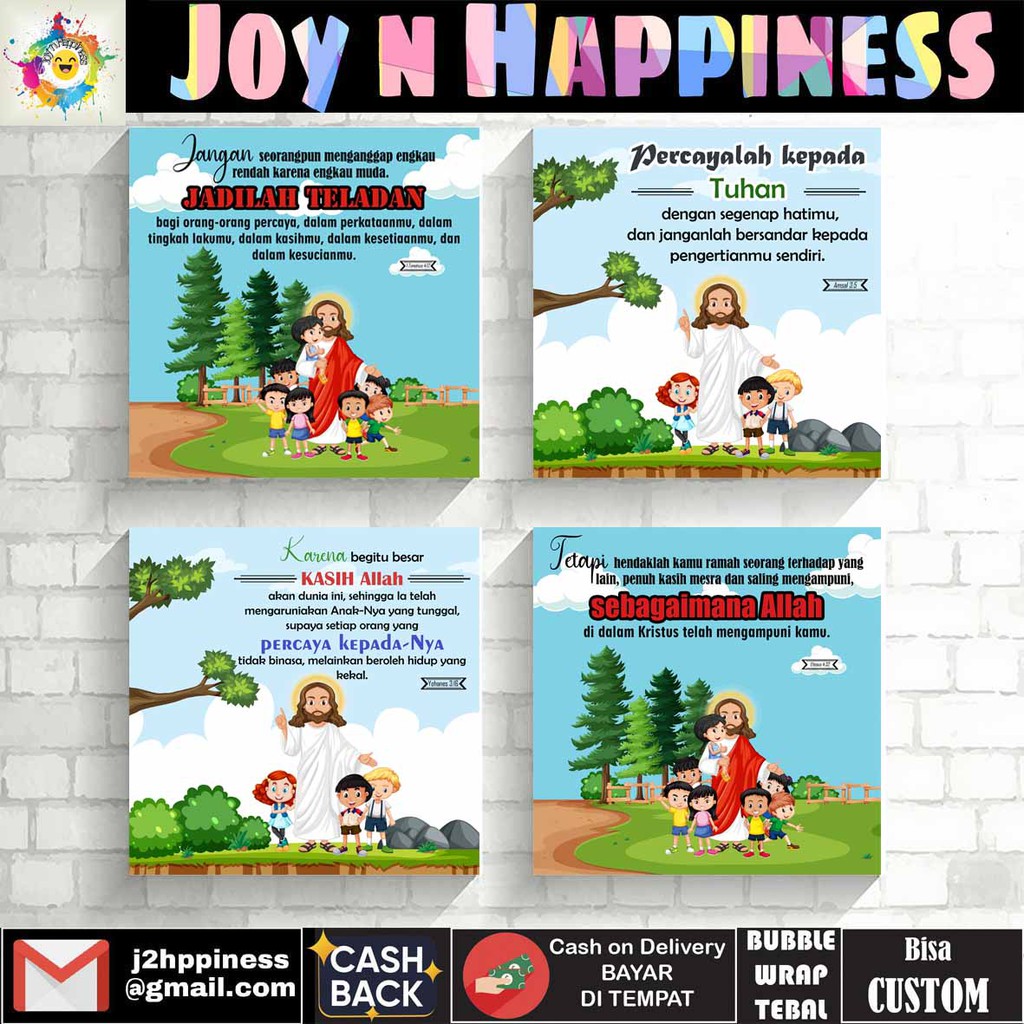 Hiasan Dinding Pajangan Dekor Poster Kayu Ayat Alkitab Yesus dan Anak