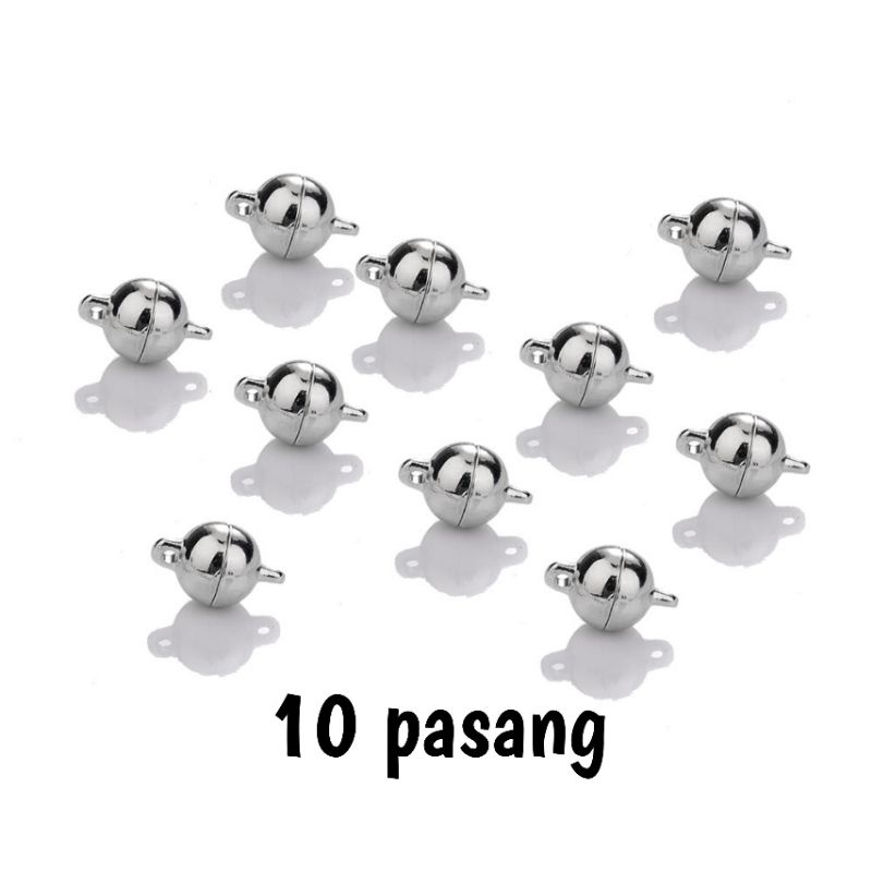 10pcs Magnetic lobster clasp konektor gelang simple couple bentuk bola warna silver 8mm | SAIA CRAFT