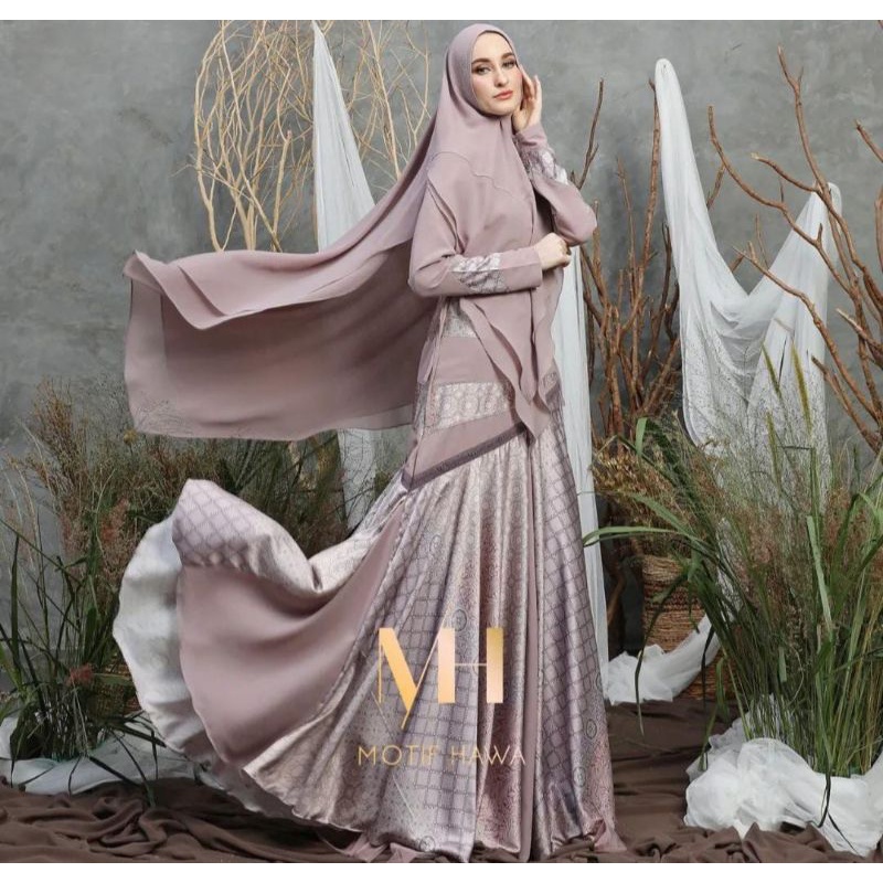 Gamis Set MHS Raya Series Lilac By Motif Hawa / pakaian muslim wanita dewasa / baju muslim perempuan