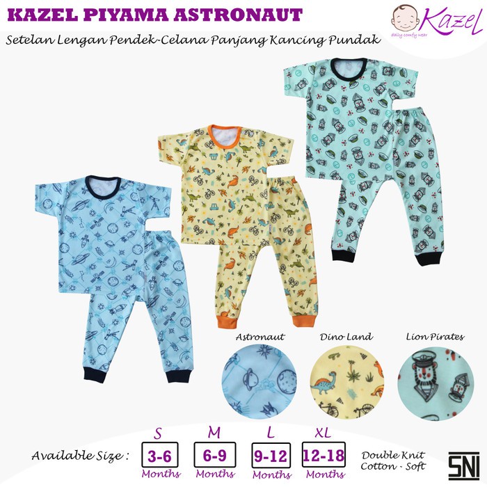 Kazel - ASTRONAUT 3 Stel Baju Pendek Kancing Pundak + Celana Panjang