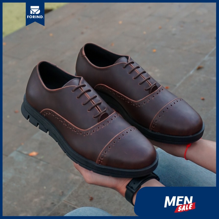 Tomford Brown | Sepatu Kulit Formal Classy Captoe Simple Kerja Pria Cowok Oxford | FORIND x Barnum