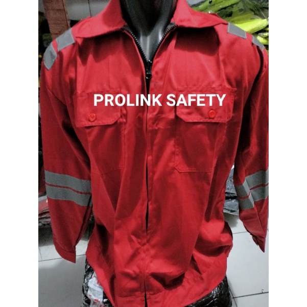 SERAGAM SAFETY MERAH PREMIUM LOGO DI LENGAN