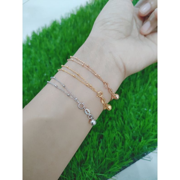 GELANG RANTAI JEDAR 2 LAYER + 1 BEL / GELANG PERAK ASLI SILVER 925 LAPIS EMAS/ GELANG FASHION WANITA TERBARU