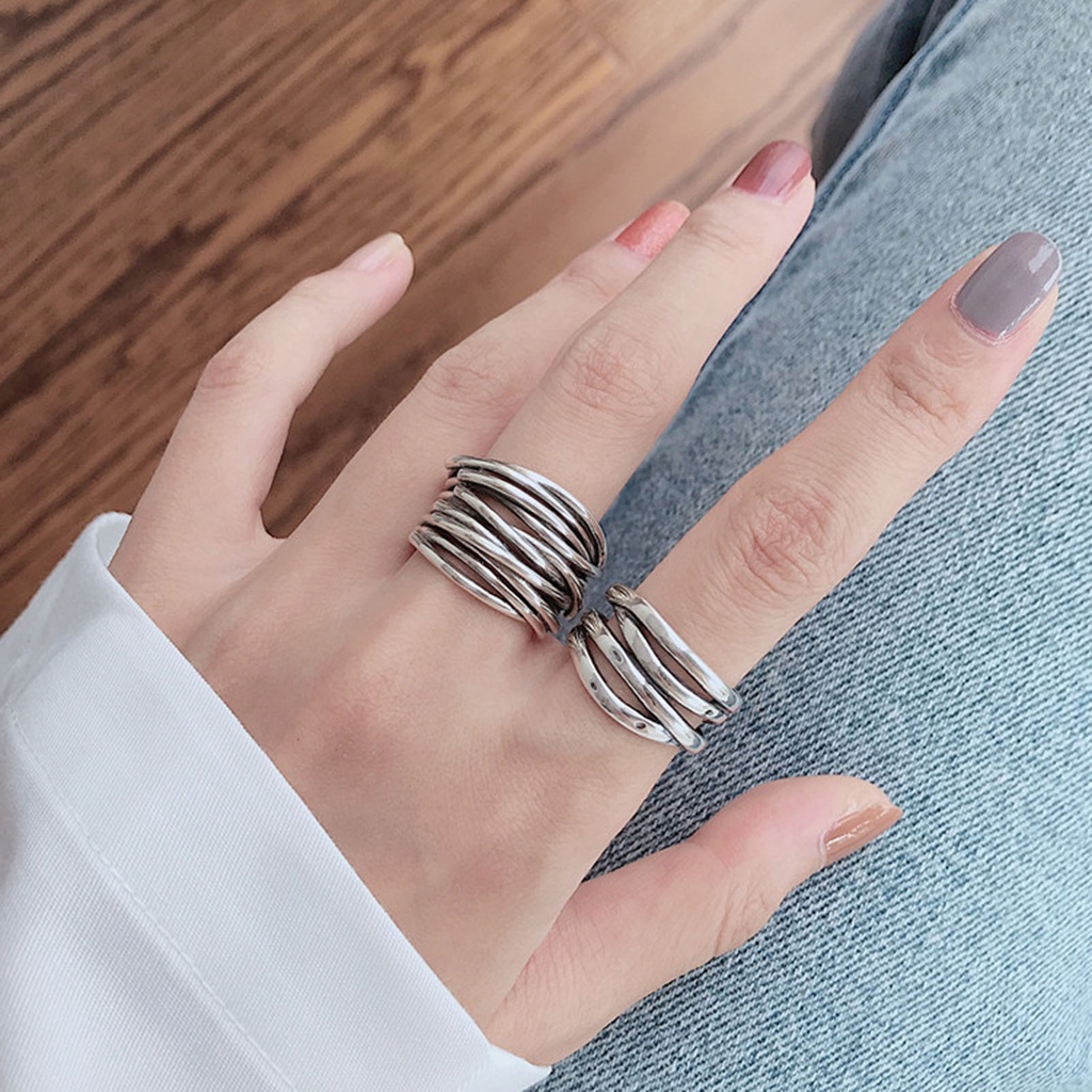 Hu Hu Hu Hu Hu Alat Bantu Pasang Kacamata♡ Cincin Model Terbuka Bahan Alloy Warna Silver Gaya Vintage Untuk Wanita