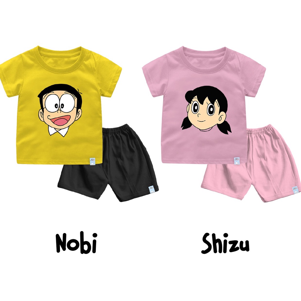 Setelan Anak dan Bayi Doraemon Nobita Shizuka Bahan Katun Combed 30s Lembut dan Nyaman Dipakai