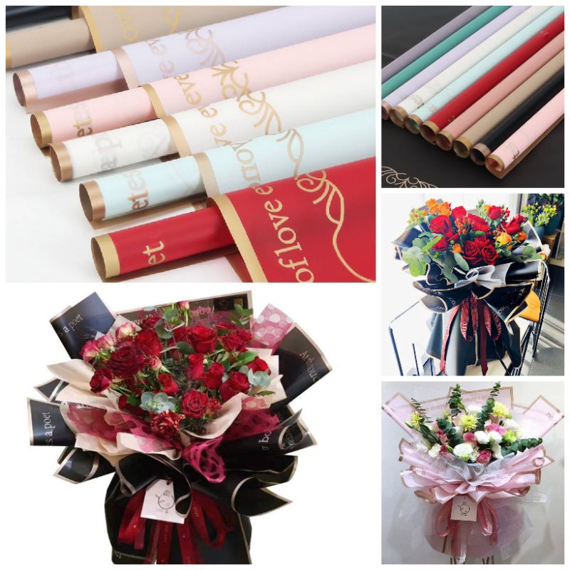 

Kertas Buket Bunga Motif Gift List Gold, Cellophane Korean Florist free Paking