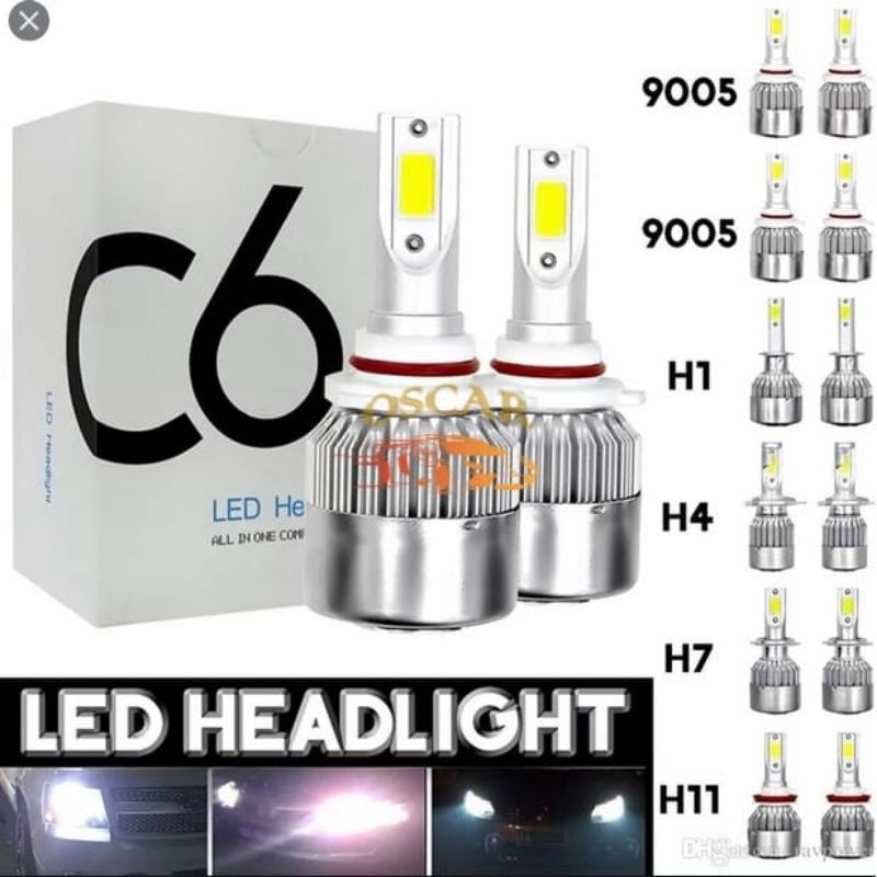 Lampu LED Mobil Headlight 2 pcs Lampu Utama Mobil LED COB Super Bright C6 H4 36W - 3800Lm Hi Lo