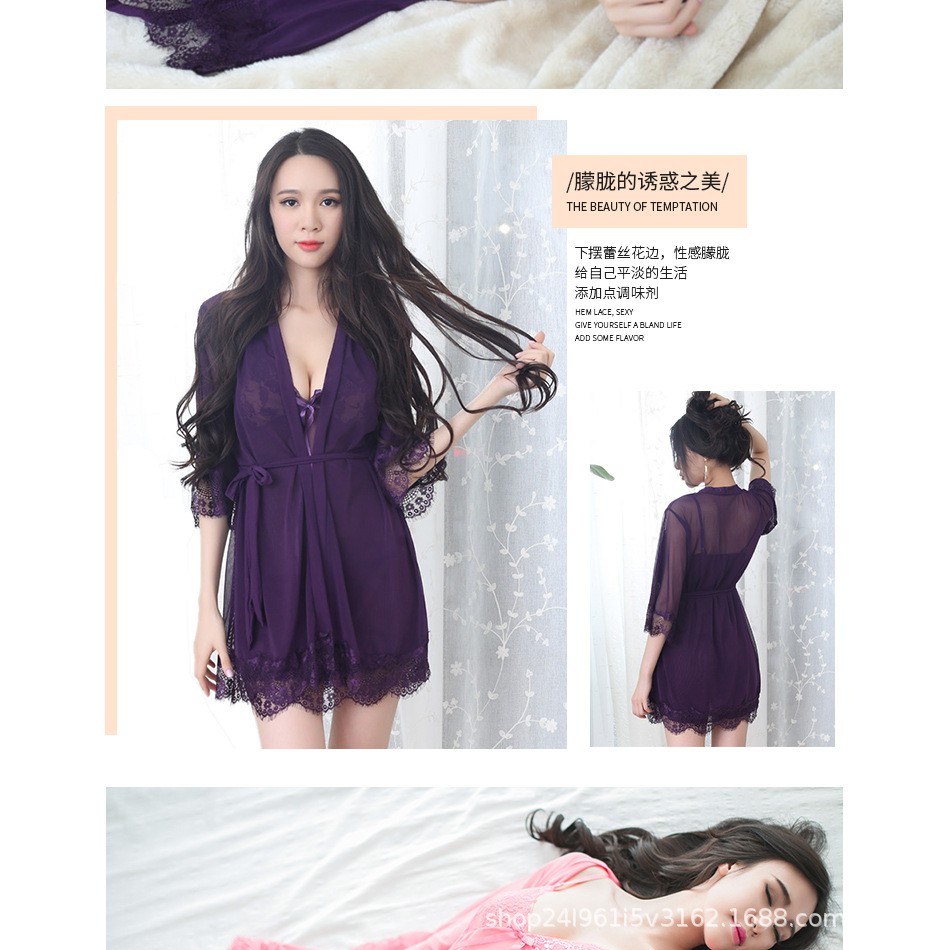lingerie women1 set 3pcs terbaru cardigan panties longnight pengantin baru renda