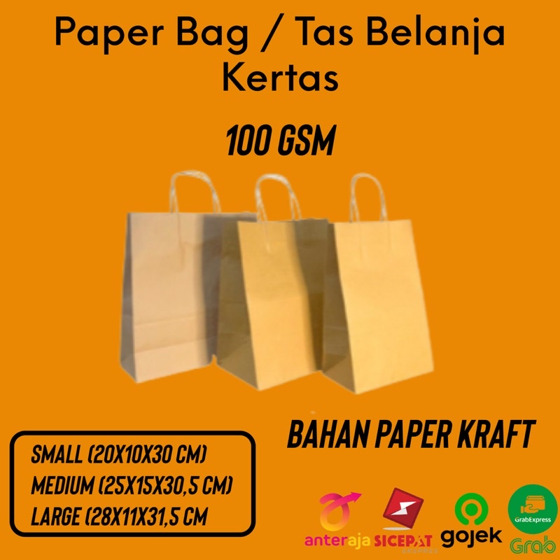 

Paper bag/Paper Bag Polos/Tas Belanja Kertas 100 gsm