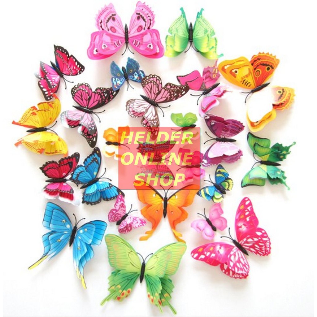 3D BUTERFLY WALL STICKER DOUBLE LAYER MAGNET 12 PCS