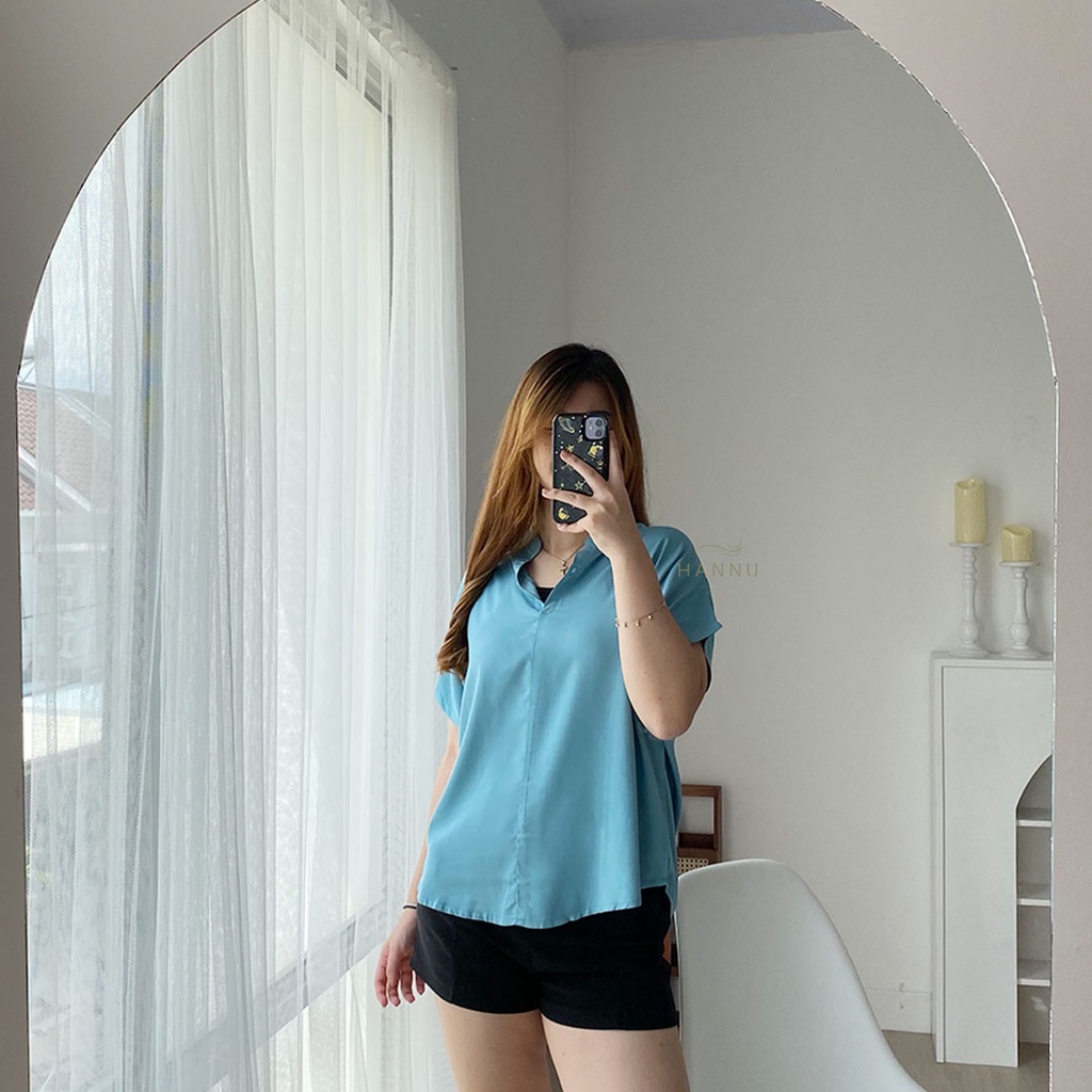 BLOUSE WANITA KERAH SHANGHAI | HANNU VHESA (5005)-Dusty Blue