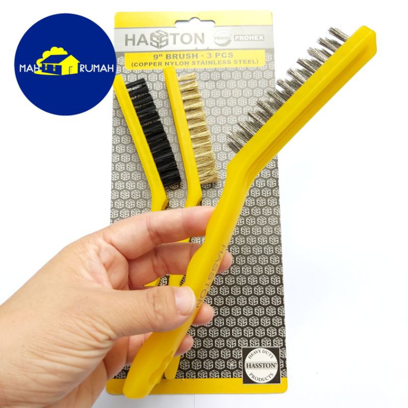 Sikat Kawat Baja Kuningan Mini 3pcs 3in1 Set Nylon Copper Stainless - HASSTON PROHEX 9&quot; 9inch