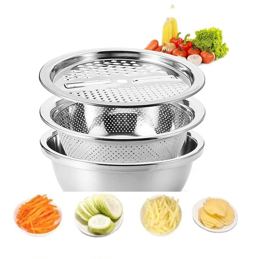 Ember Baskom 3in1 Saringan Parutan Drain Basket Grater 26cm - FVT20 - Silver