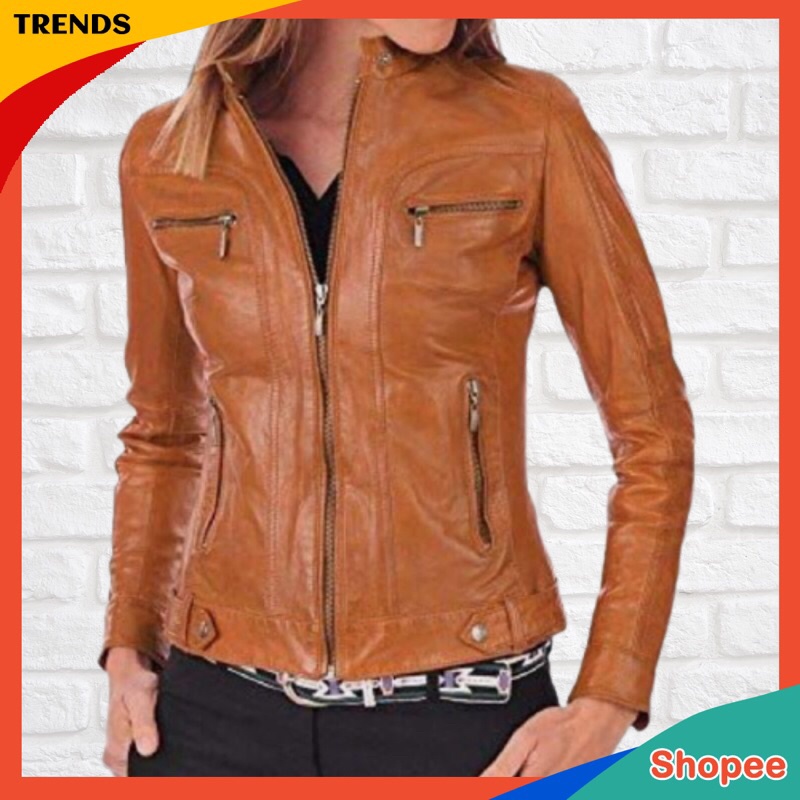 Jaket Kulit Wanita bahan semi kulit sintetis