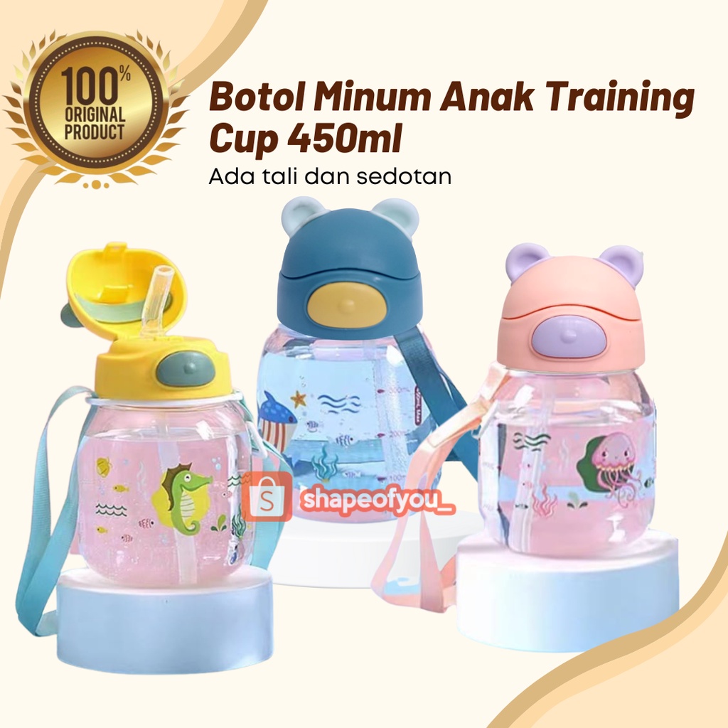 Botol Minum Anak Viral Balita Ada Sedotan Tali BPA Free Training Cup 450ml