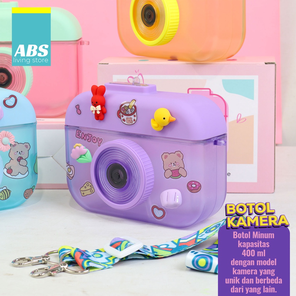 ABS Camera Bottle / Botol Kamera Unik / Botol Minum Anak Free Sticker Karakter 400ml BPA FREE-1