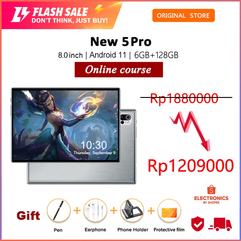 2021 Baru Android Tablet PC 5 ProTab 8-inci Tablet PC 6 GB + 128 GB Sistem Android Dual SIM HD Kamera Belajar Tablet PC