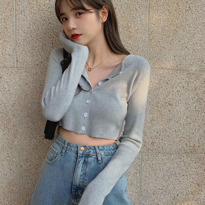 ✥ Kardigan Rajut Lengan Panjang Wanita Korea Atasan Pendek Ramping/CARDIGAN CROP TOP KNIT IMPORT KOR