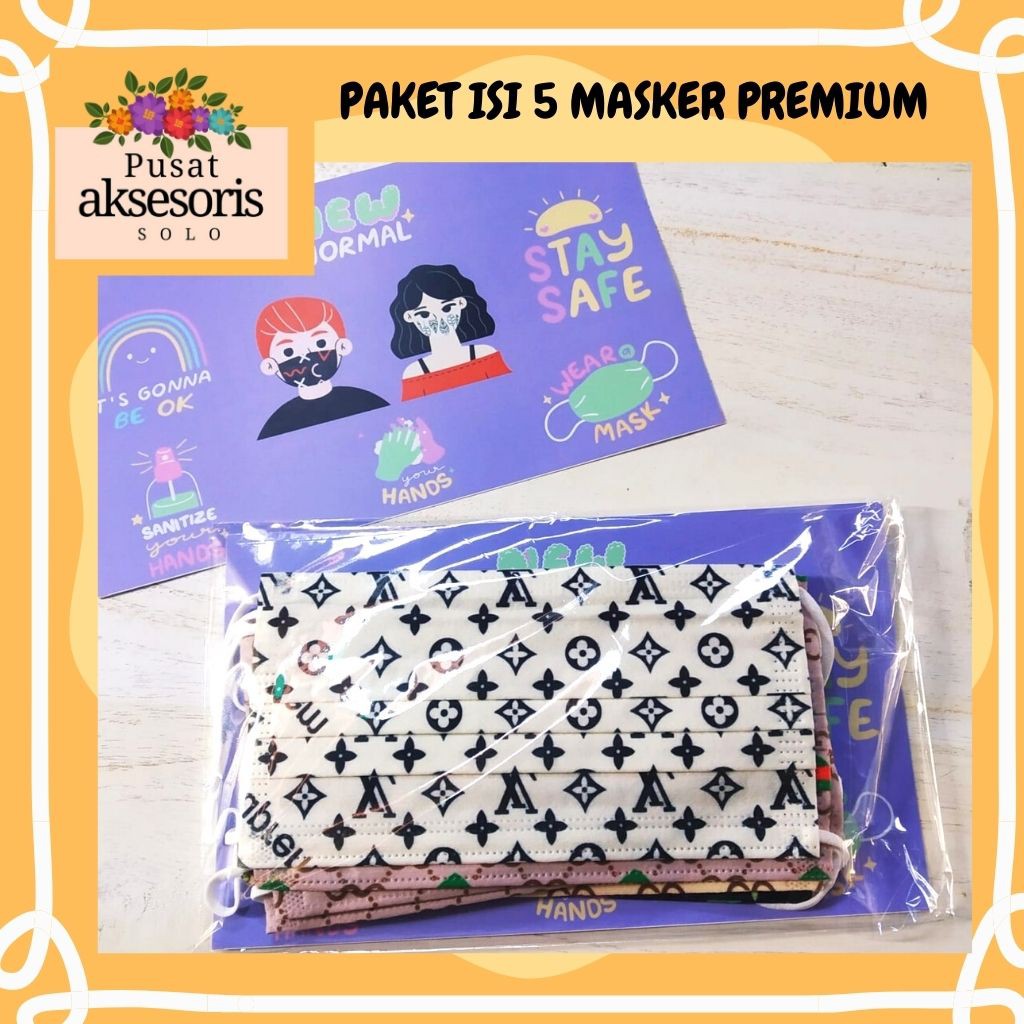 MASKER MEDIS MOTIF BRANDED EARLOOP 3 PLY ISI 5