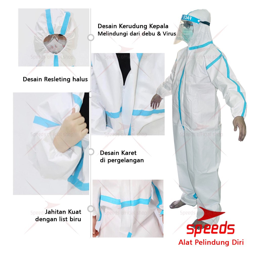 SPEEDS Baju APD / Baju Hazmat Cover Mask Bagi Tenaga Medis Untuk Corona