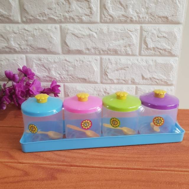 Tempat Bumbu 4 in 1 / Tempat Bumbu Serbaguna Small / Toples Bumbu Dapur / Kitchen set