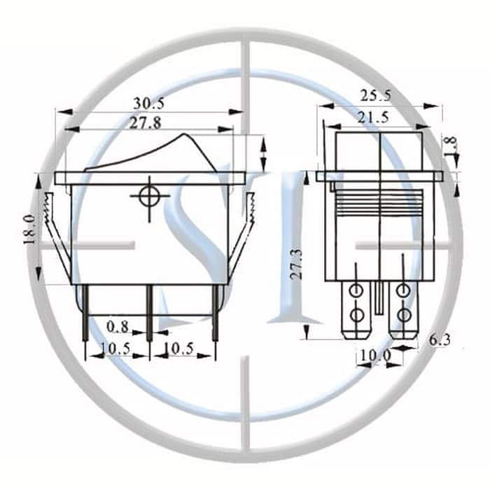 BA-16-6MM Rocker Switch 6 Kaki Maju Mundur Naik Turun SPDT DPDT