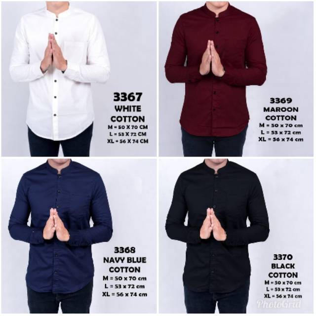 Kemeja Pria Kerah Shanghai Putih Maroon Navy Hitam Slimfit