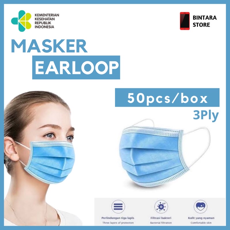 MASKER EARLOOP 3PLY Isi 50pcs Box Masker Disposable