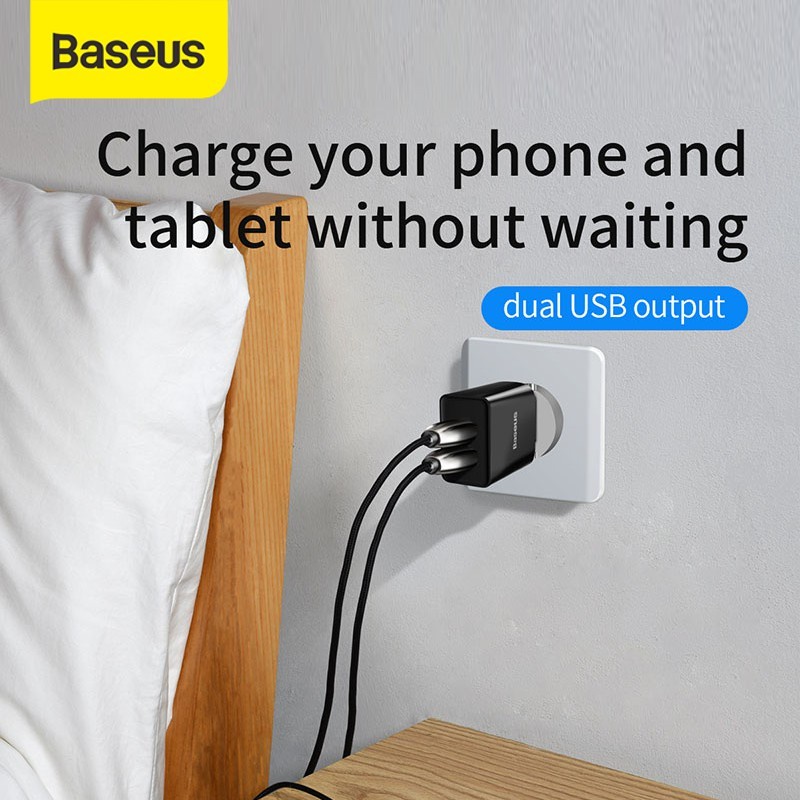 BASEUS KEPALA CHARGER MINI DUAL PORT USB CHARGER 10.5W COMPACT ADAPTOR FAST CHARGING FAST CHARGER PENGISIAN CEPAT