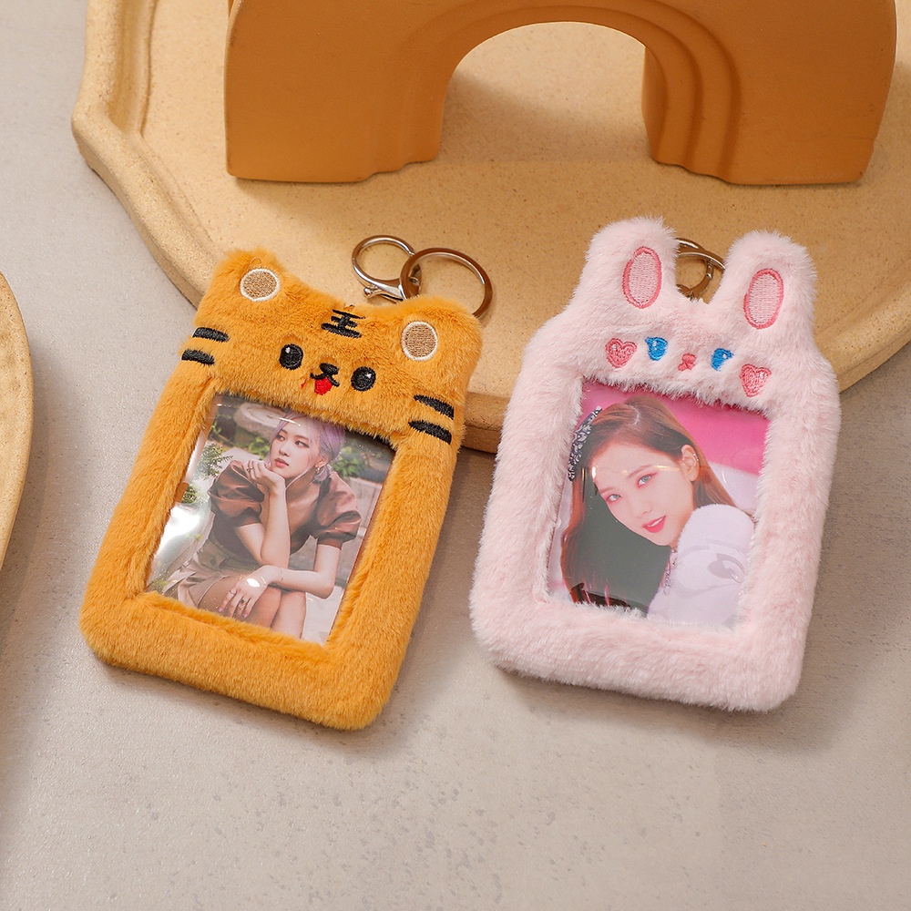 In Plush Kelinci Pas Foto  Pemegang Kartu dengan Gantungan Kunci Beruang Lucu ID Kredit Tas Kartu Bank Idol Foto Pelindung Case Alat Tulis