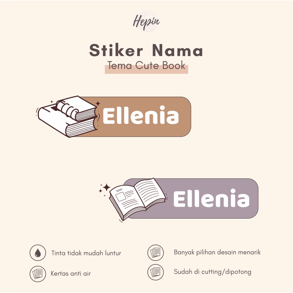 

(90 - 120 pcs) Murah Stiker nama CUTE BOOK / Stiker Nama Anak Murah / Label Nama Custom waterproff