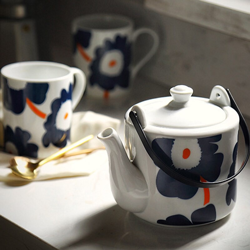 [1 Teapot + 2 Cups] Authentic 3 Pcs Handpainted Sunflower/Bird Mug Flower tea Ceramics/Porcelain