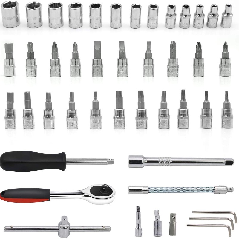 46 pc set socket  (1/4 &quot;) Full Lengkap Socket Tool Kit Pas Ring L Motor Mobil kunci shok set