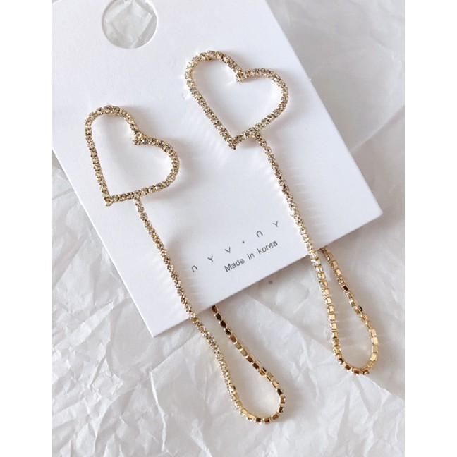 LRC Anting Tusuk Fashion Love Gold Love Fringe With Rhinestone Chain Stud Earrings D34133