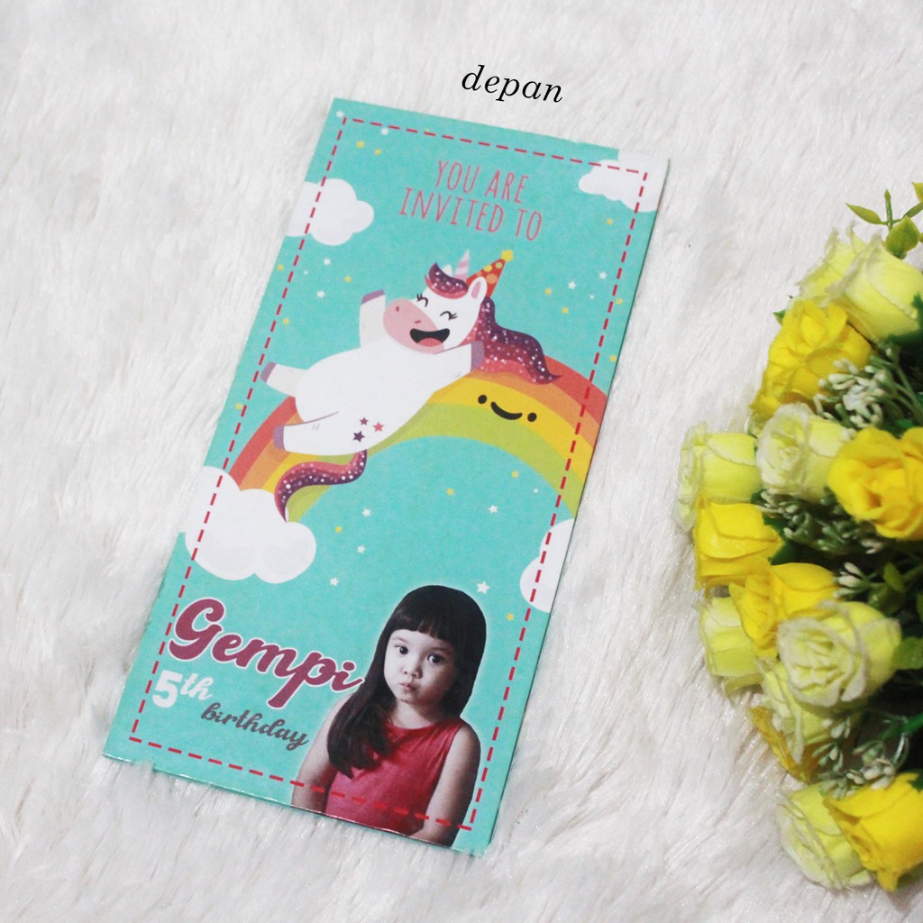 Kartu Undangan Ulang Tahun Hard Cover Desain Unicorn Custom Foto MINIMAL ORDER 10 Pcs