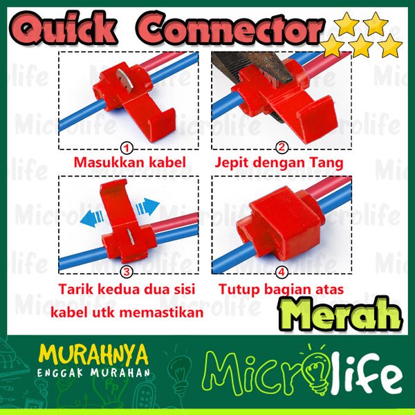 Konektor Kabel Jumper Terminal Quick Connector Lipat Merah