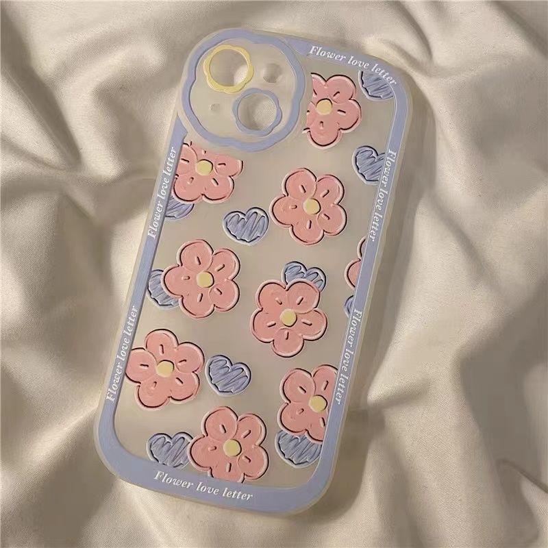 Soft Case Silikon TPU Transparan Motif Bunga Untuk iPhone 12 13 7 8 Plus X XS XR 11 Pro Max