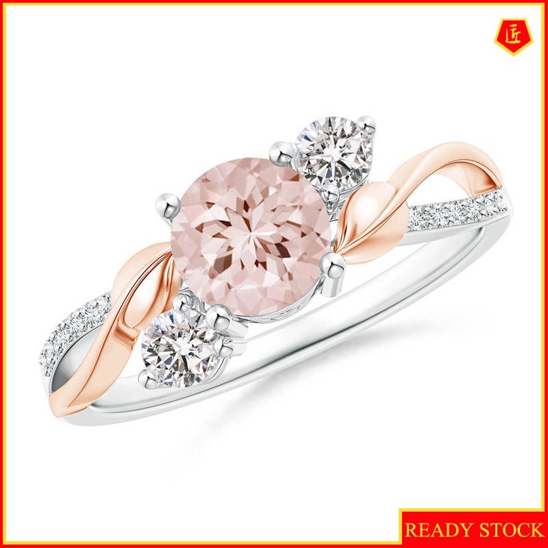 [Ready Stock]Creative Rose Gold Pink Diamond Flower Leaf Ring