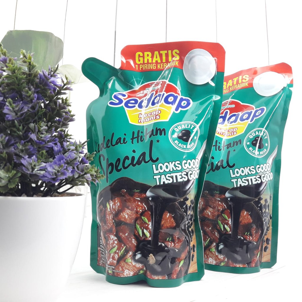 Sedaap Kecap Kedelai Spesial Refiil 550 ml (Kedelai Hitam berkualitas). Gratis Piring Keramik