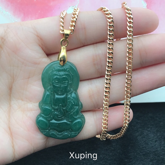 kalung giok dewi liontin giok asli rantai lapis emas