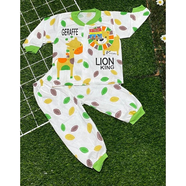 baju anak lucu murah motif giraffe and lion setelan panjang 3-18bulan (rib random/bisa req)